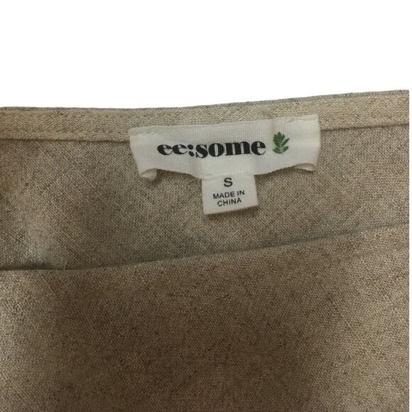 ee:some Romper Womens S Linen Cotton Belted Sleeveless Button Front Summer Beige - Picture 7 of 10